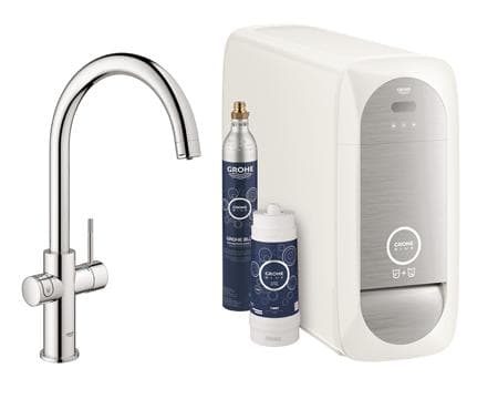 Grohe Blue Home Duo start kit - etgrebs armatur i krom med filterfunktion, C-tud, LED trykknap, WIFI/Bluetooth funktionalitet
