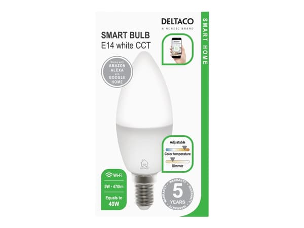 DELTACO - LED-glödlampa - form: ljus - E14 - 5 W (motsvarande 40 W) - klass F - 2700-6500 K - vit