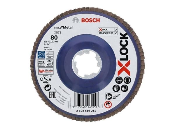 Bosch Best for Metal X571 - Lamellslipskiva - för metall - 125 mm - X-LOCK - M14 - grus: 80