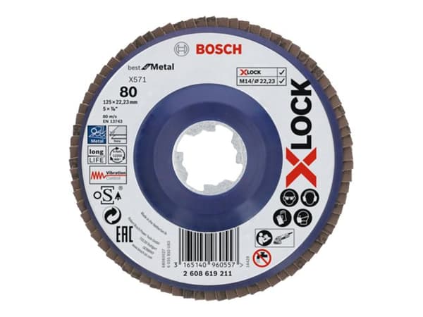 Bosch Best for Metal X571 - Lamellslipskiva - för metall - 125 mm - X-LOCK - M14 - grus: 80