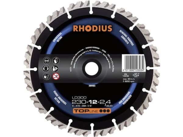 Rhodius LD300 timanttileikkuukiekko 230 x 12,0 x 2,4 x 22,23 mm Rhodius LD300 2,4 mm 230 mm 1 kpl 1 kpl