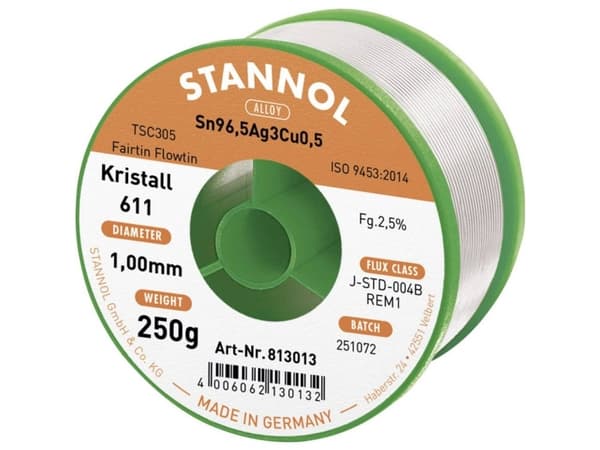 Loddemetall Sn96.5/Ag3/Cu0.5 1.00mm 250g med tinnfolie