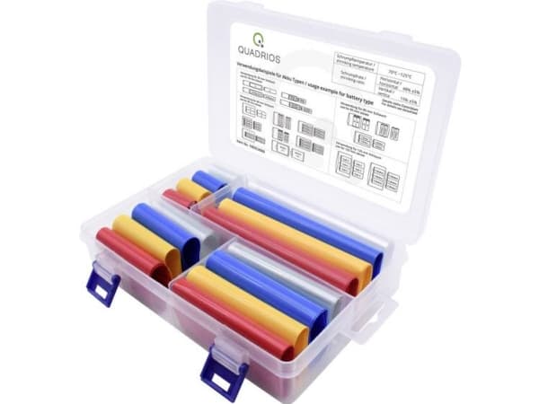 Quadrios 1905CA060 Batteri-krympeslange uden lim Transparent, Blå , Gul, Rød Krympningshastighed:2:1 16 Teile