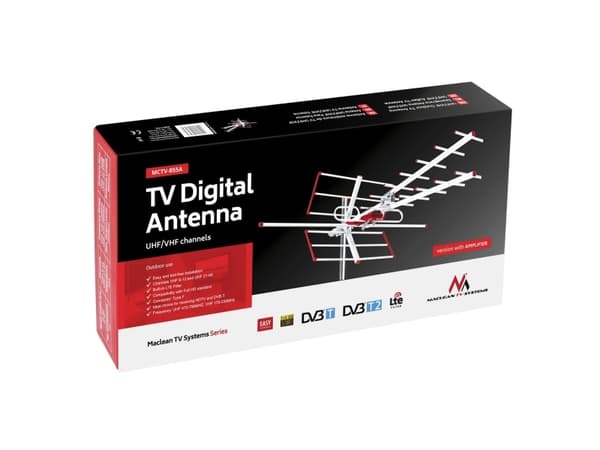 Ulko-TV-antenni DVB-T/T2 H.265 HEVC Combo UHF VHF aktiivinen max 100dBµV Maclean MCTV-855 Lte suodatin
