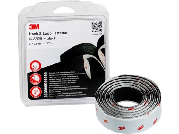 3M SJ352B Burrebånd til fastlimning (L x B) 1,25 m x 25 mm Sort 1 stk