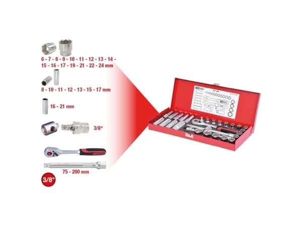 KS Tools 917.4031, Skiftnyckelsats, 3/8", 30 huvud(er), Kromvanadiumstål, 2,88 kg