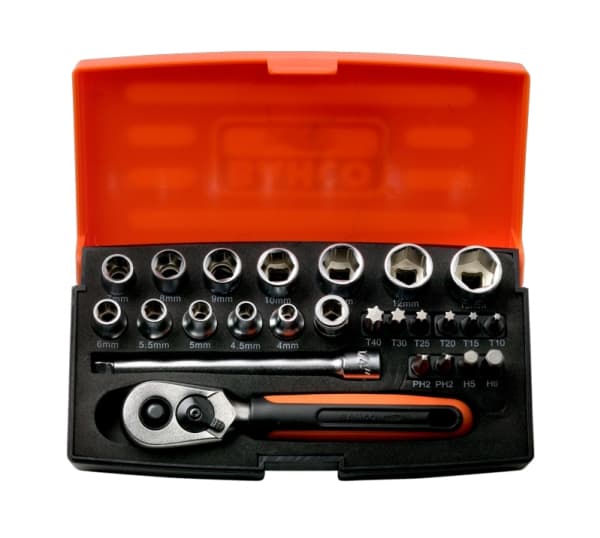 Bahco SL25, Pistorasiasarja, 1/4", Metrinen, 12 pää(t), 4,4.5,5,5.5,6,7,8,9,10,11,12,13 mm, Terästä