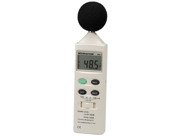 Monacor SM-2, Digitalt, A-vektende, C-weighting, Hurtig, Sakte, 35 - 130 dB, 1,5 dB, 0,1 dB