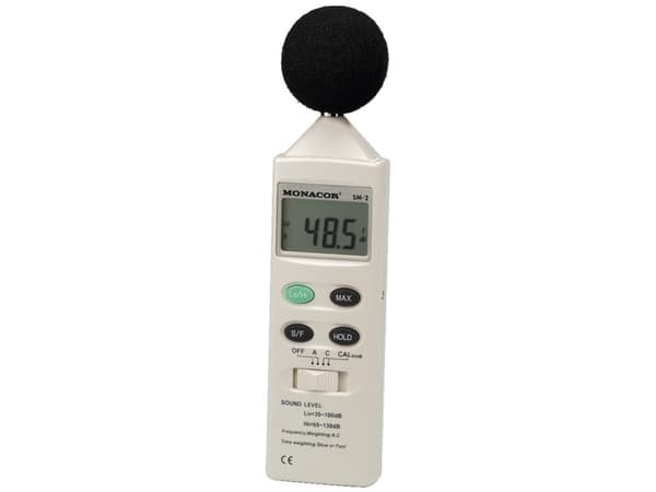 Monacor SM-2, Digitalt, A-vektende, C-weighting, Hurtig, Sakte, 35 - 130 dB, 1,5 dB, 0,1 dB