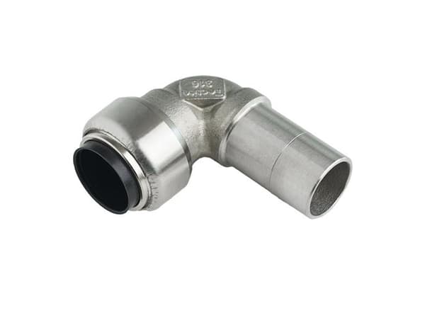 Roth vinkel 90° 18 mm muffe/nippel rustfri stål 18 mm muffe/nippel rustfri stål