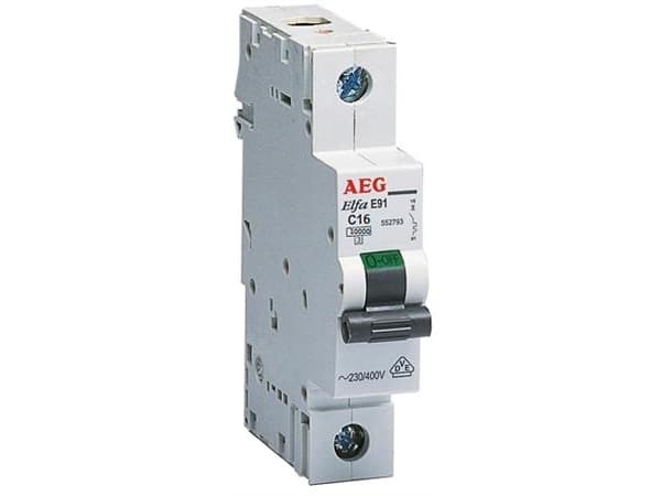 AEG Automaattisulakkeet C 16A, 1-napainenC-ominaisuudet10 kA oikosulkukyky230/400V AC, 18 mm leveä