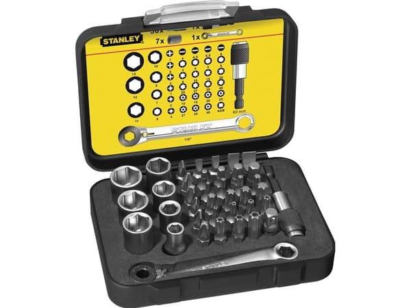 Stanley 1-13-907, 37 stk, Hexagon, Phillips, Phillips skrutrekker, Slotted, Tamper torx, Torx, 1/4", PH 0, PH 1, PH 2, PH 3, PH 4, PZ 0, PZ 1, PZ 2,
