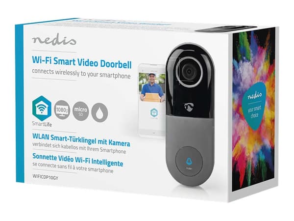 Nedis Wi-Fi Smart Video Doorbell - Dörrklocka - trådlös - Wi-Fi - 2.4 - 2.484 GHz - grå