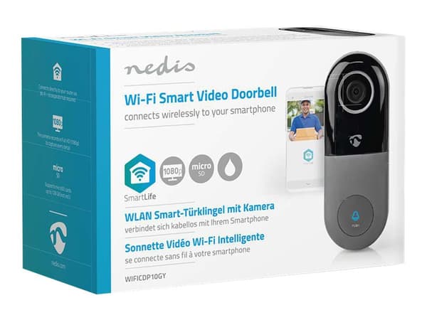 Nedis Wi-Fi Smart Video Doorbell - Dörrklocka - trådlös - Wi-Fi - 2.4 - 2.484 GHz - grå