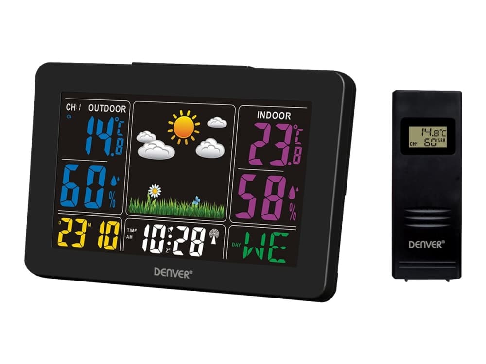 Denver WS-540BLACK, Svart, Inomhushygrometer, Inomhustermometer, Utomhushygrometer, Utomhustermometer, 20 - 90%, 0 - 50 ° C, AC/Batteri, 159 mm