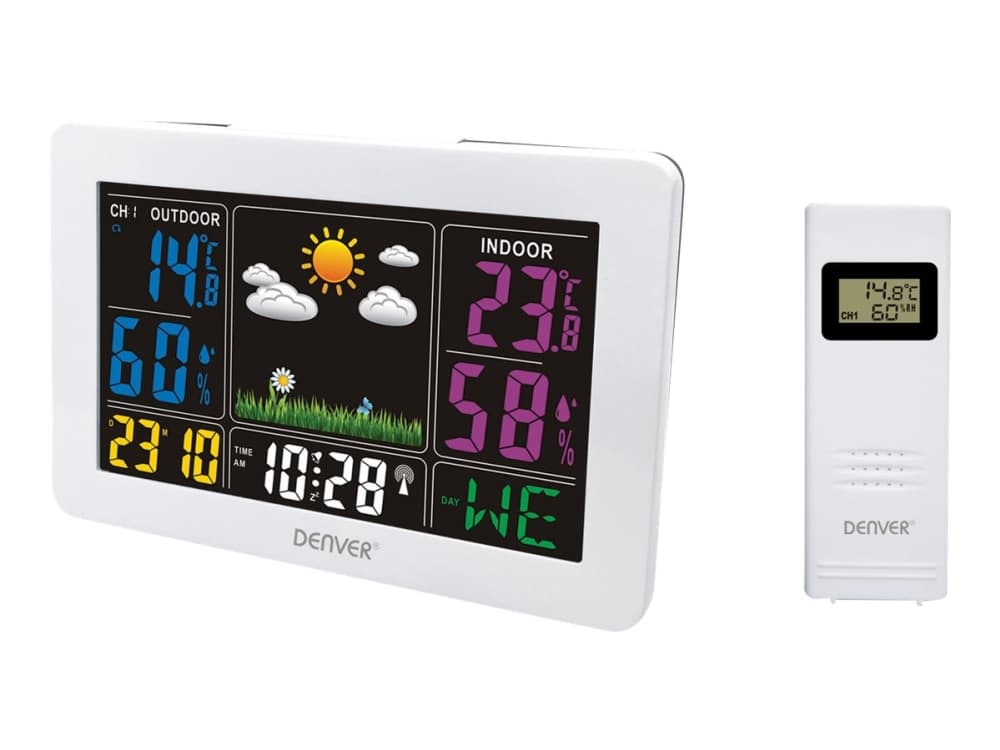 Denver WS-540WHITE, Vit, Inomhushygrometer, Inomhustermometer, Utomhushygrometer, Utomhustermometer, 20 - 90%, 0 - 50 ° C, AC/Batteri, 159 mm