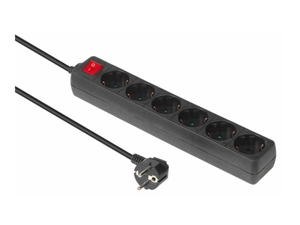Microconnect GRU0063B, 3 m, Sisätila, Tyyppi F, Tyyppi F, Musta, 6 AC-pistorasia(a)