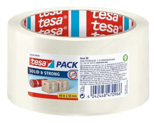 tesa SOLID & STRONG 58640-00000-00 Pakkebånd tesapack® Transparent (L x B) 66 m x 50 mm 1 stk