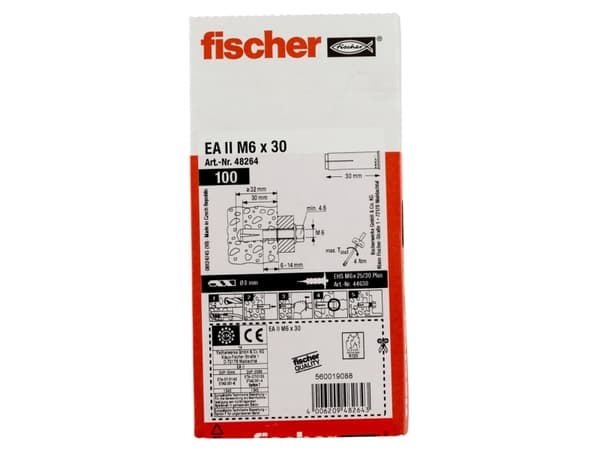Fischer 48264, Väggplugg, Betong, M6, ETA-07/0135, ETA-07/0142, 30 mm, 8 mm
