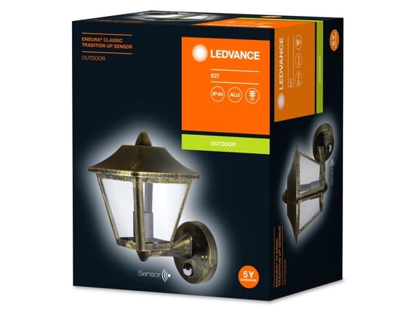 LEDVANCE ENDURA CLASSIC Tradisjon, Utendørs veggbelysning, Sort, Gull, Aluminium, IP44, Entré, Fasade, Gangvei, Terrasse, I