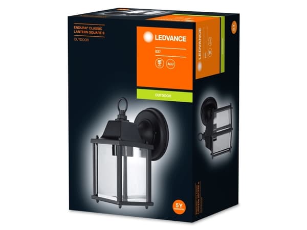 LEDVANCE ENDURA CLASSIC - Vegglampe - 1 sokkel - E27 - firkantet lykt - svart, blank
