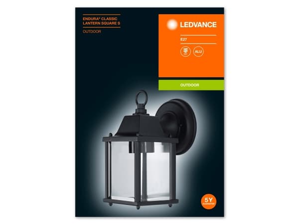 LEDVANCE ENDURA CLASSIC - Vegglampe - 1 sokkel - E27 - firkantet lykt - svart, blank