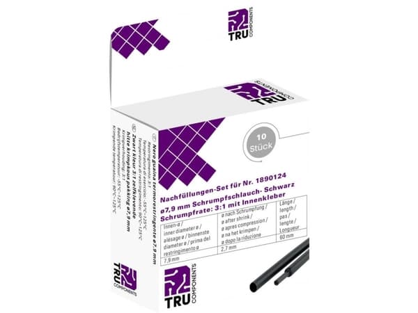 TRU COMPONENTS T1807CA006F Kutistusputket liimalla Musta 7,90 mm 2,60 mm Kutistumisnopeus:3:1 10 kpl