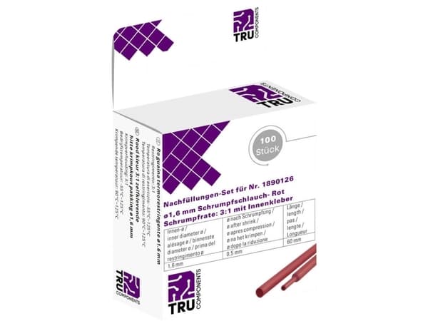 TRU COMPONENTS T1807CA007A Krympeslange med lim Rød 1,60 mm 0,50 mm Krympningshastighed:2:1 100 stk
