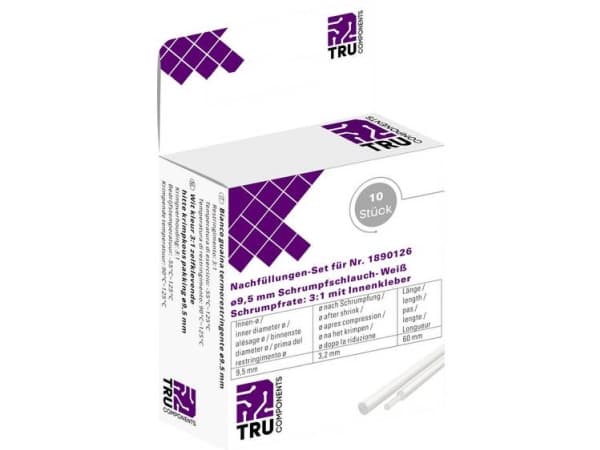 Conrad T1807CA007G, Krympslang, Vit, Polyeten, 6 cm, 9,5 mm, 10 styck