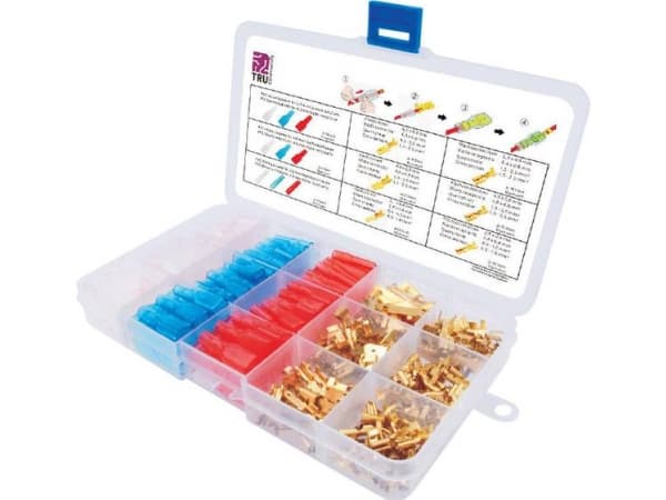 TRU COMPONENTS T1809C019 Fladstik sortiment Rød, Blå , Transparent, Messing 320 Teile