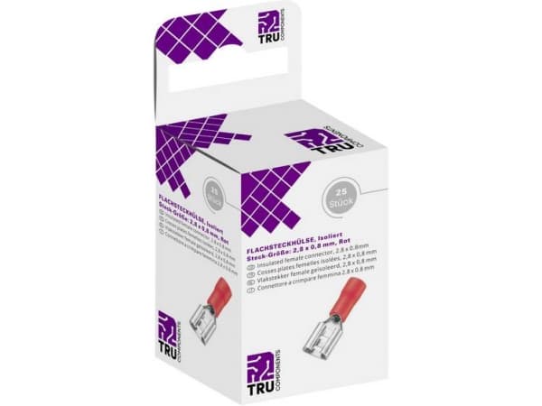 TRU COMPONENTS T1904C040 Fladstikholdere sortiment Stikbredde: 2.80 mm Stiktykkelse: 0.80 mm 180 ° Delvist isoleret Rød 25 stk