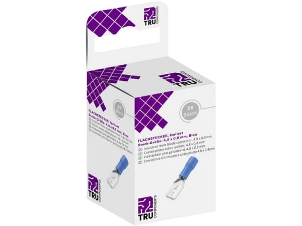 TRU COMPONENTS T1904C110 Fladstik sortiment Stikbredde: 4,80 mm Stiktykkelse: 0,80 mm 180 ° Delvist isoleret Blå 25 stk