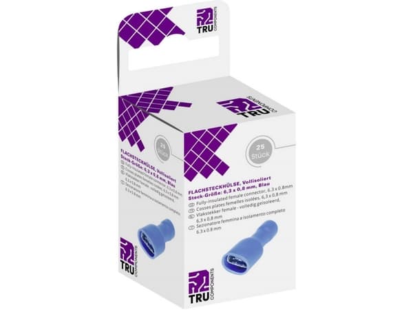 TRU COMPONENTS T1904C118 Fladstikholdere sortiment Stikbredde: 6.30 mm Stiktykkelse: 0.80 mm 180 ° Helisoleret Blå 25 stk