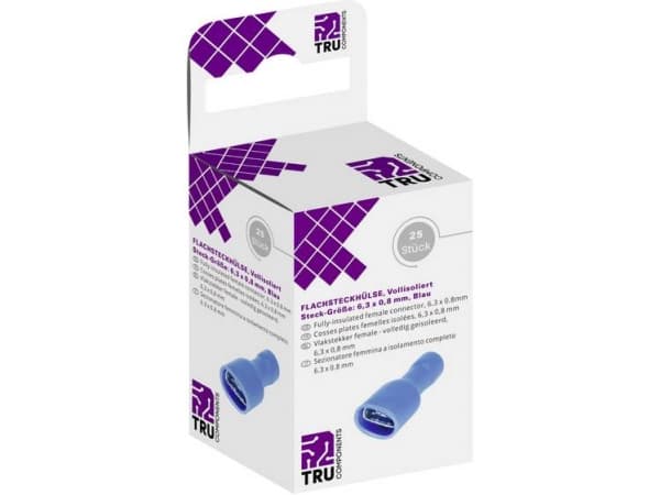 TRU COMPONENTS T1904C118 Fladstikholdere sortiment Stikbredde: 6.30 mm Stiktykkelse: 0.80 mm 180 ° Helisoleret Blå 25 stk