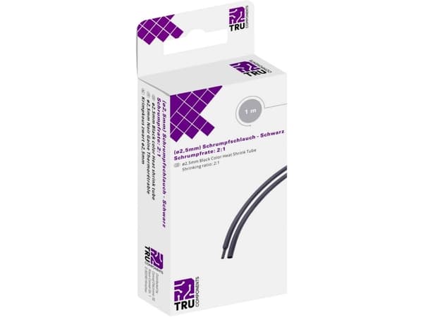 TRU COMPONENTS T1904CA028 Kutistusputki ilman liimaa Musta 2,50 mm 1,30 mm Kutistumisnopeus:2:1 1 m 1 m