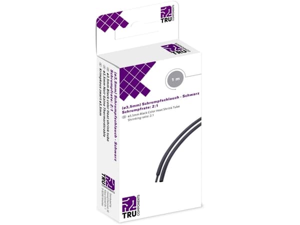 TRU COMPONENTS T1904CA029 Kutistusputki ilman liimaa Musta 3,50 mm 1,80 mm Kutistumisnopeus:2:1 1 m 1 m