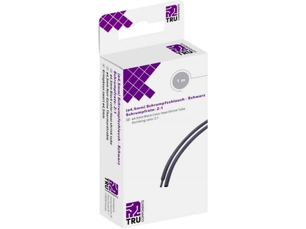 TRU COMPONENTS T1904CA030 Lämpökutisteputki ilman liimaa Musta 4,50 mm 2,30 mm Lämpökutistimen nopeus:2:1 1 m 1 m