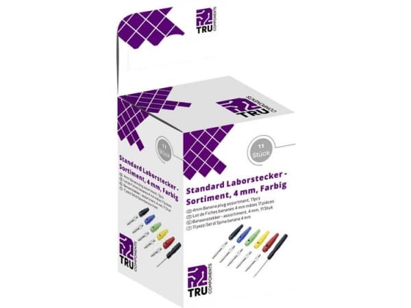 TRU COMPONENTS Laboratoriestik sortiment Stik, lige Stift-diameter: 4 mm Sort, Rød, Blå , Gul, Grøn 10 Teile