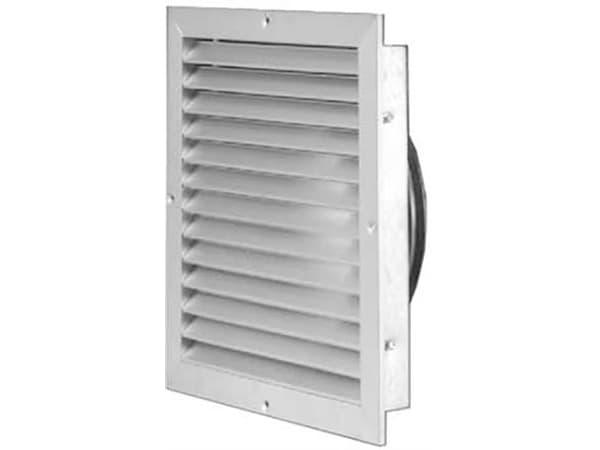 LINDAB Friskluftrist VRDK 160 i aluminium med Ø160 mm tilslutning til indtag og afkast, monteres på ydervæg. Mål 250x215/282x247 mm.