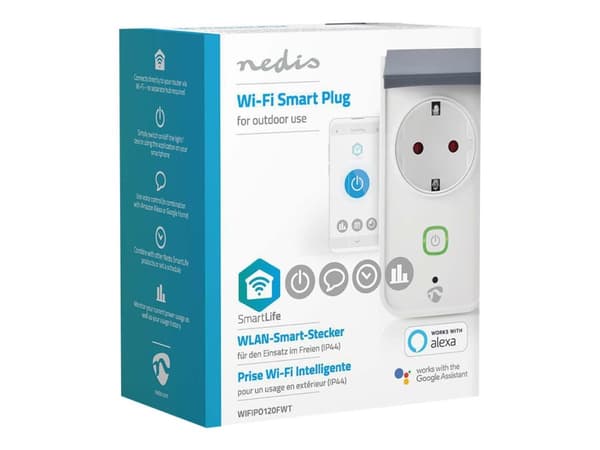 Nedis WIFIPO120FWT - Smart kontakt - trådlös - Wi-Fi - 2.4 - 2.4835 GHz - vit