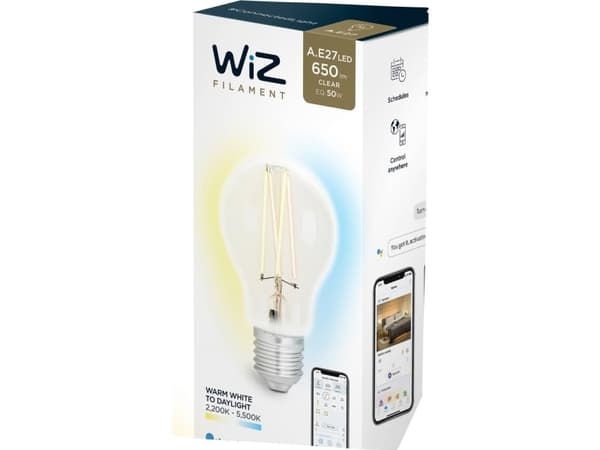 WiZ Wiz Smart Led Bulb White Clear A60 E27 Dimmable, 6.5w-60w Power