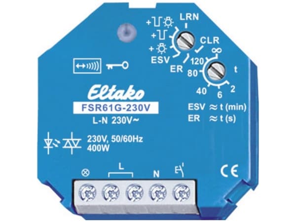 Eltako FSR61G-230V Radio/trådlös kontakt 1 kanal Infälld Strömbrytareffekt (max) 400 W Räckvidd (max. i öppen terräng) 30 m