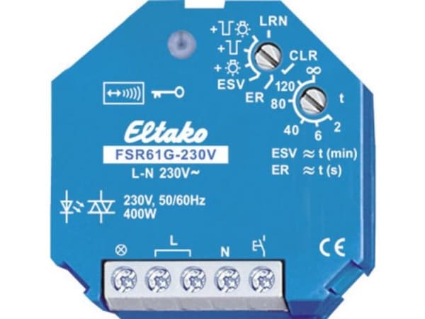 Eltako FSR61G-230V Radio/trådlös kontakt 1 kanal Infälld Strömbrytareffekt (max) 400 W Räckvidd (max. i öppen terräng) 30 m