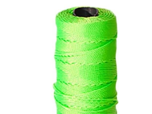 Mursnor 6/8 3-slået i neongrøn nylon 100g 1,2mmx120m. Brudstyrke 50kg