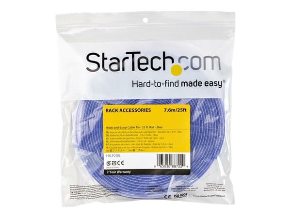 StarTech.com 25ft Hook and Loop Roll, Cut-to-Size Reusable Cable Ties, Bulk Industrial Wire Fastener Tape / Adjustable Fabric Wraps Blue / Resuable S