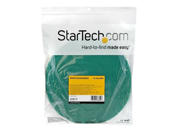 StarTech.com 50ft Hook and Loop Roll, Cut-to-Size Reusable Cable Ties, Bulk Industrial Wire Fastener Tape / Adjustable Fabric Wraps Green / Resuable