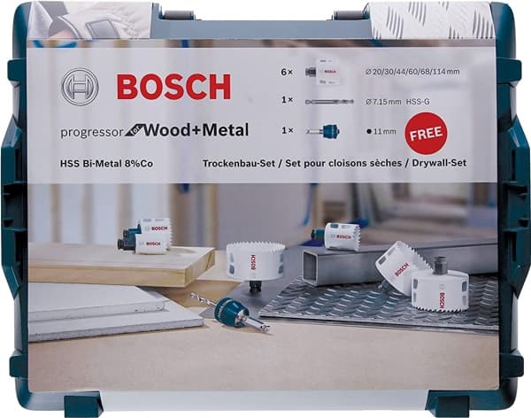 Bosch Progressor for Wood and Metal - Hullsagsett - for tre, metall, polyvinylklorid (PVC), aluminum profiles - 8 deler - 20 mm, 30 mm, 68 mm, 44 mm,
