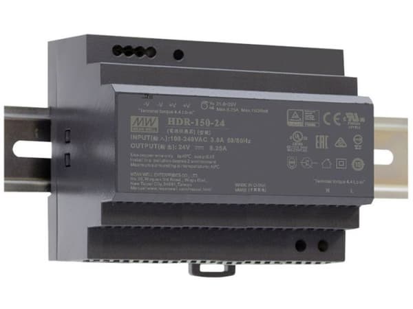 MEAN WELL HDR-150-24, 85 - 264 V, 150 W, 24 V, RoHS, 105 mm, 54,5 mm