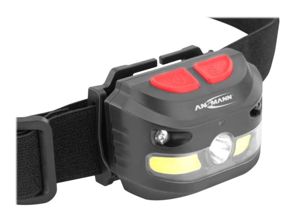 Ansmann HD250RS, Taskulamppu otsanauhalla, Musta, Painikkeet, IP54, COB LED, 3 lamppua