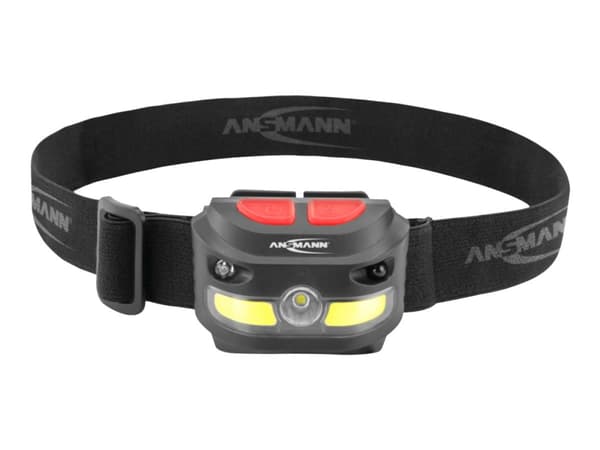 Ansmann HD250RS, Taskulamppu otsanauhalla, Musta, Painikkeet, IP54, COB LED, 3 lamppua